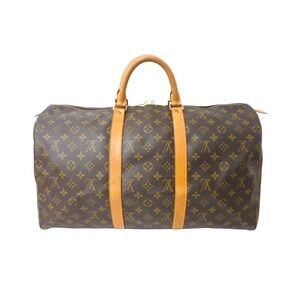 LOUIS VUITTON Keepall Boston Bag Monogram Canvas Natural Leather